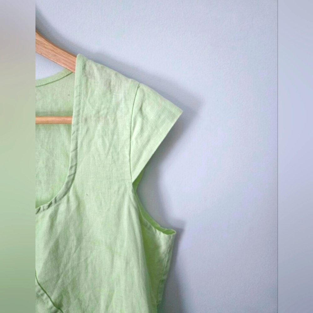 EVA TRALALA Light Green Women's Linen Top - Picture 3 of 5